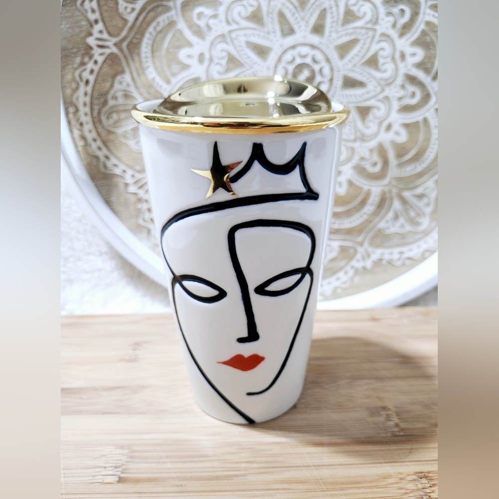 Starbucks 2015 Crown Anniversary Siren Face Ceramic Tumbler Traveler Mug 10oz